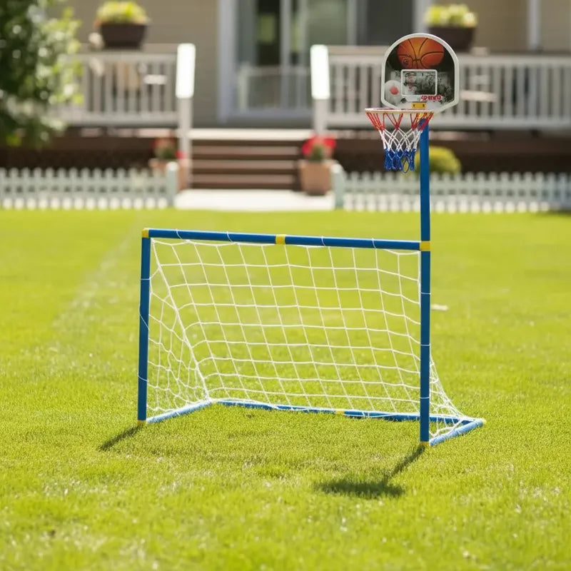 Portería De Futbol 2 En 1 Canasta De Basquetbol Azul