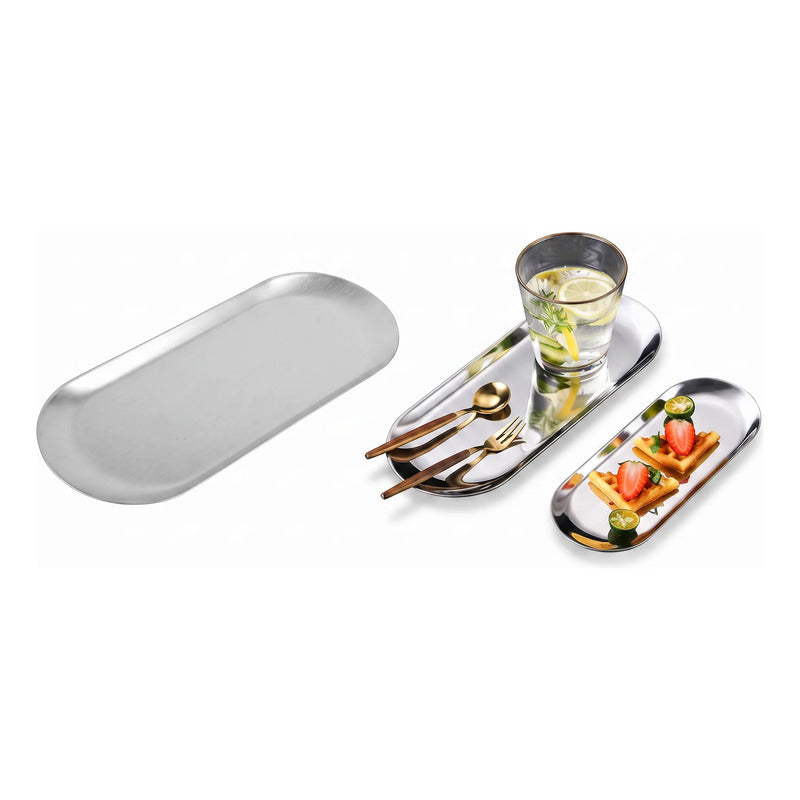 Pack 2 Bandeja Ovalada Acero 26cm Acero Inoxidable