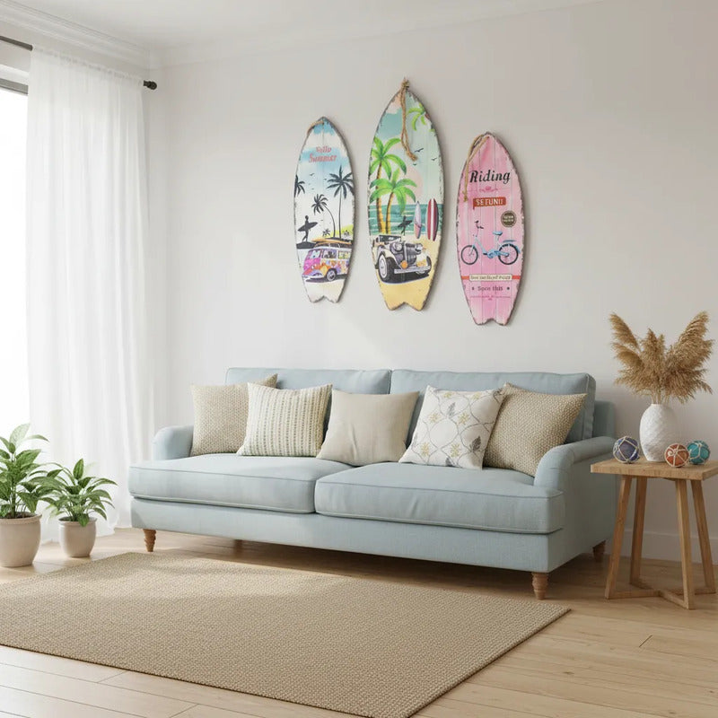 Pack 3cuadro Tabla Surf Decorativa Vertical 15x40cm Varios