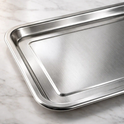 Bandeja De Acero Inoxidable  50 X 35 2cm Plateado