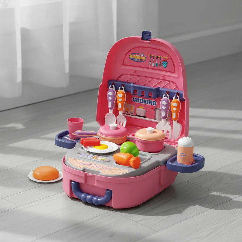 Mochila Cocina Infantil 2 En 1 Con Accesorios Rosa