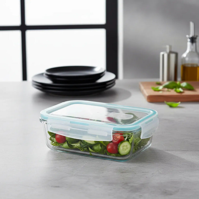 Set 4 Tupper Hermético Vidrio 640 Ml Transparente