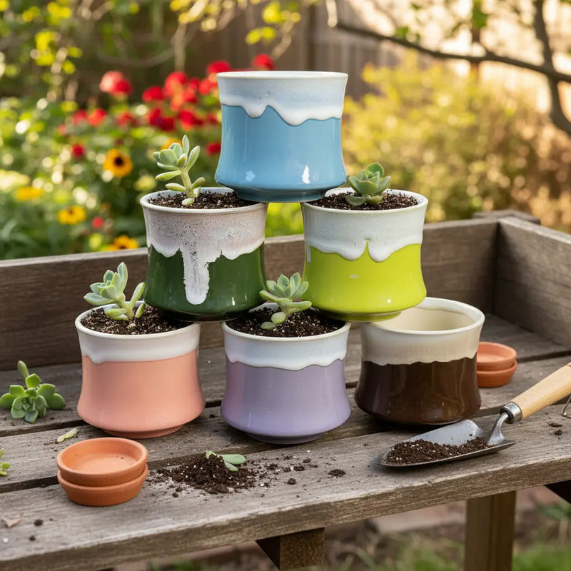 Pack 3 Maceteros Cerámica Para Suculentas 7cm Decorativos