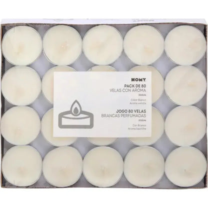 Set De Velas Tealight Vainilla 80 Unidades Blanco Redonda Cera Vainilla