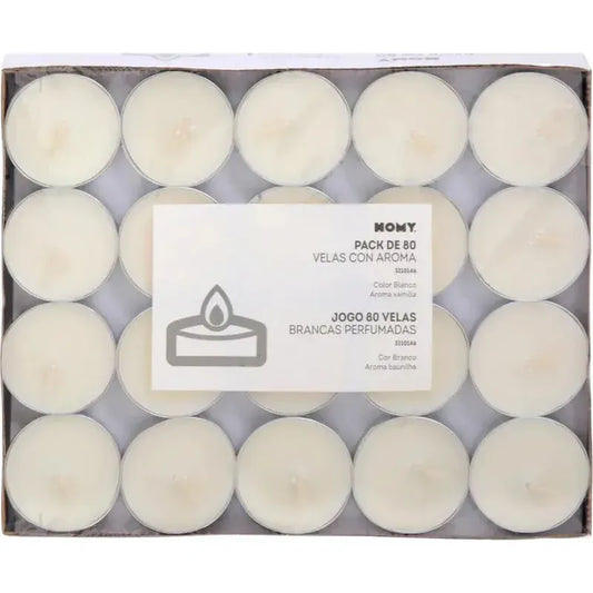 Set de Velas Tealight Vainilla 80 Unidades Blanco Redonda Cera Vainilla