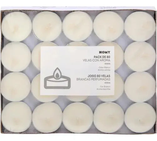 Set De Velas Tealight Vainilla 80 Unidades Blanco Redonda Cera Vainilla