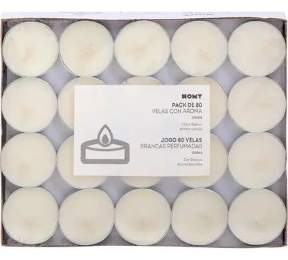 Set De Velas Tealight Vainilla 80 Unidades Blanco Redonda Cera Vainilla