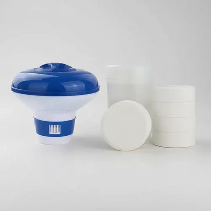 Dispensador De Cloro Para Piscina + Tabletas De Cloro 1 Kg Azul