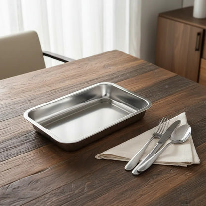 Plato De Acero Inoxidable 36 X 27  4.8cm Plateado