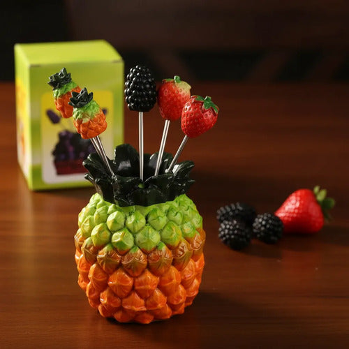 Porta Brochetas De Fruta Diseño Piña Naranja