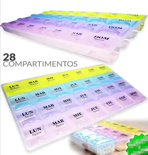 Pastillero Semanal 4 Tomas Diarias Texto En Español Colores