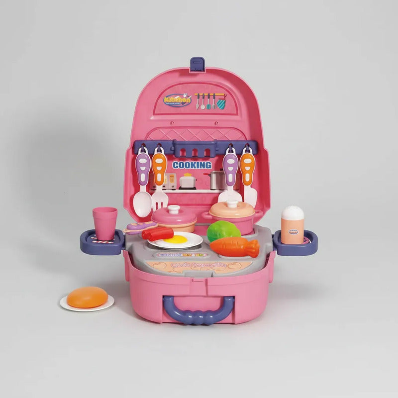 Mochila Cocina Infantil 2 En 1 Con Accesorios Rosa