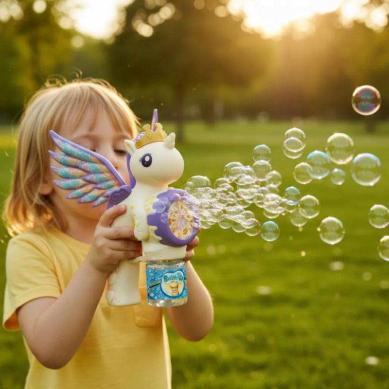 Pistola De Burbujas  Unicornio Para Niños  Automática Rosa Y Blanco
