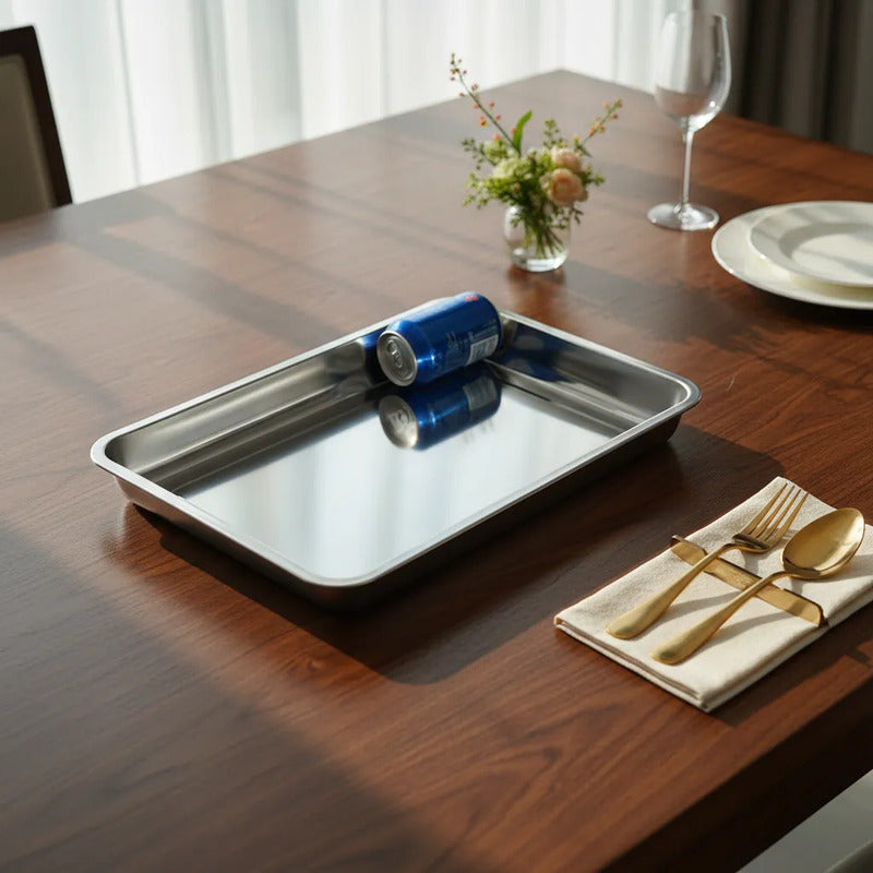 Plato De Acero Inoxidable 40 X 30 4.8cm Plateado