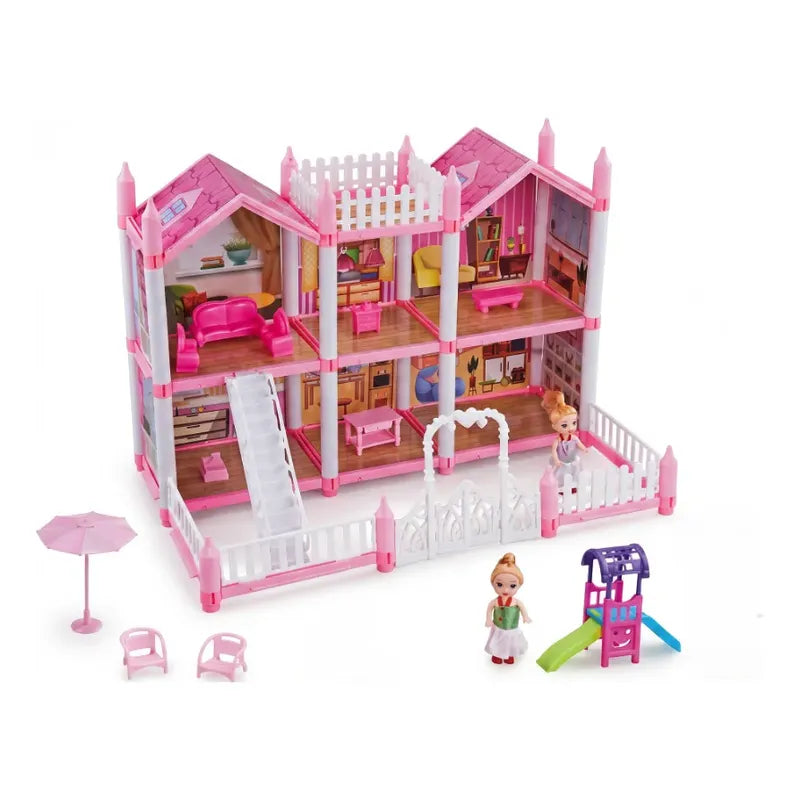 Casa De Muñecas 2 Pisos Con Accesorios Niña Rosado Rosa