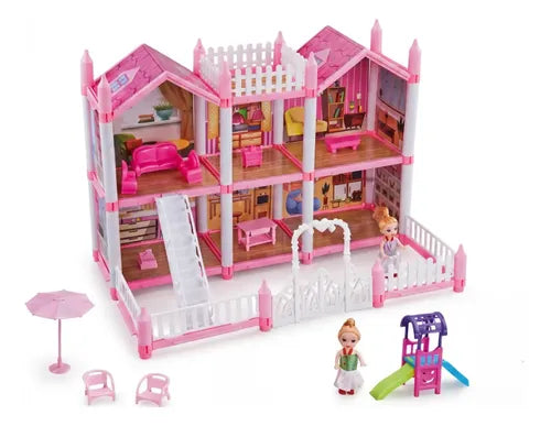 Casa De Muñecas 2 Pisos Con Accesorios Niña Rosado Rosa