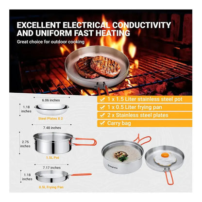 Set Accesorios Cocina Camping Inox 2 Personas Plateado