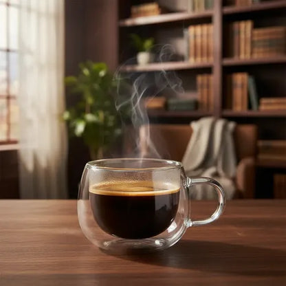 Pack 4 Taza De Vidrio Doble Pared Redondeada 150 Ml Vidrio