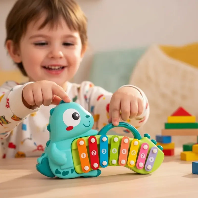 Xilófono Infantil Dinosaurio Musical Educativo 8 Notas Celeste