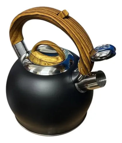 Tetera Acero Inoxidable Con Silbato 2,5lts Manilla De Madera Negro