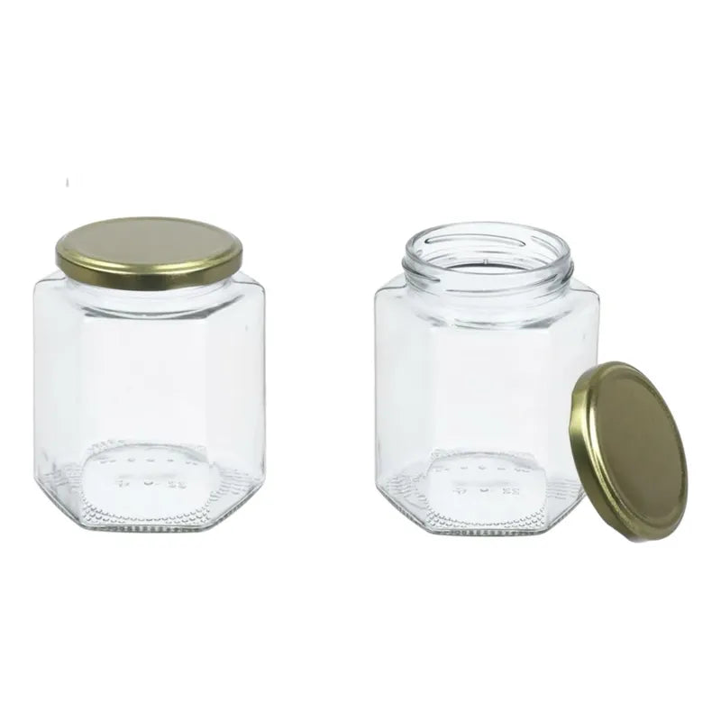 Pack 2 Frascos De Vidrio Hexagonal 500 Ml Hermético Vidrio