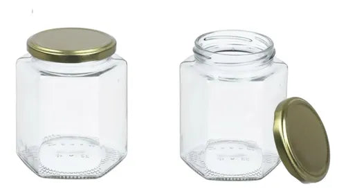 Pack 2 Frascos De Vidrio Hexagonal 500 Ml Hermético Vidrio