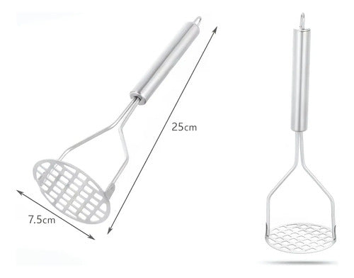 Pack 2 Moledor De Papas Utensilio Triturador Puré 25 Cm Plateado