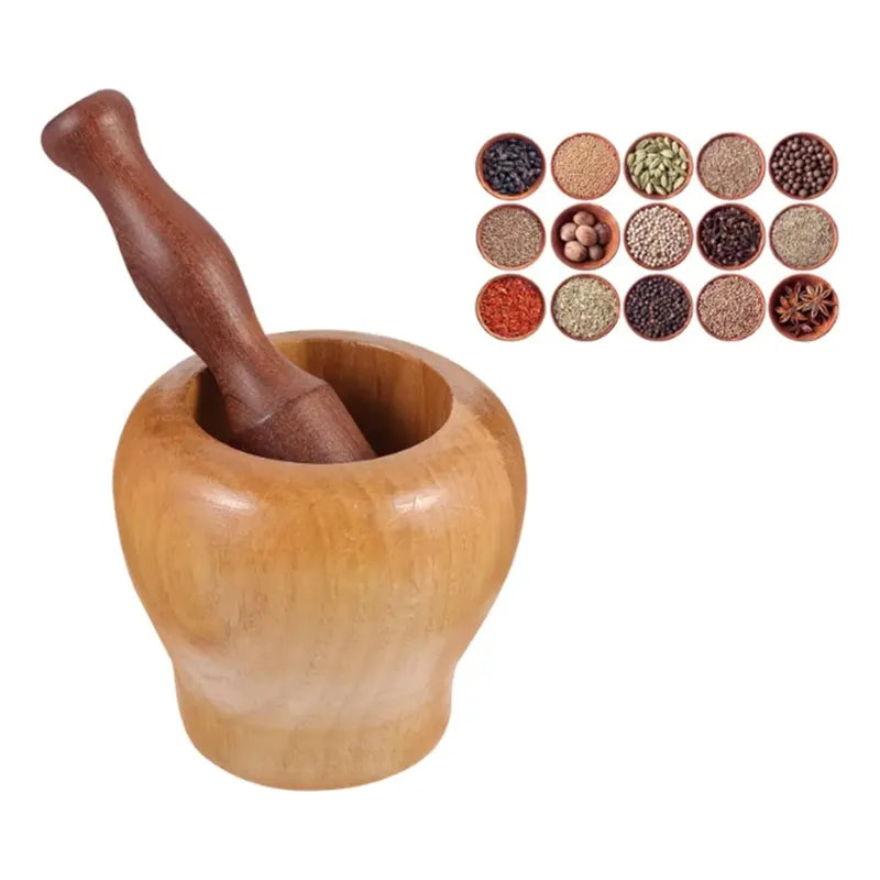 Mortero De Madera Baoma Con Pilón, Para Especias Y Hierbas Marrón