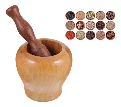 Mortero De Madera Baoma Con Pilón, Para Especias Y Hierbas Marrón