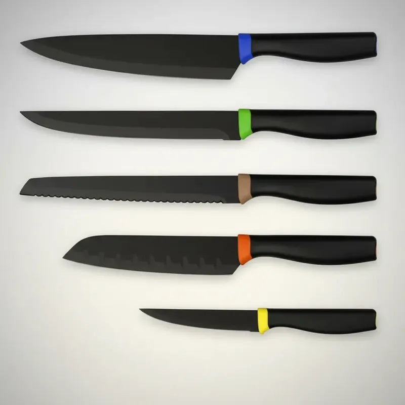 Set 6 Cuchillos Mango Plástico Negro