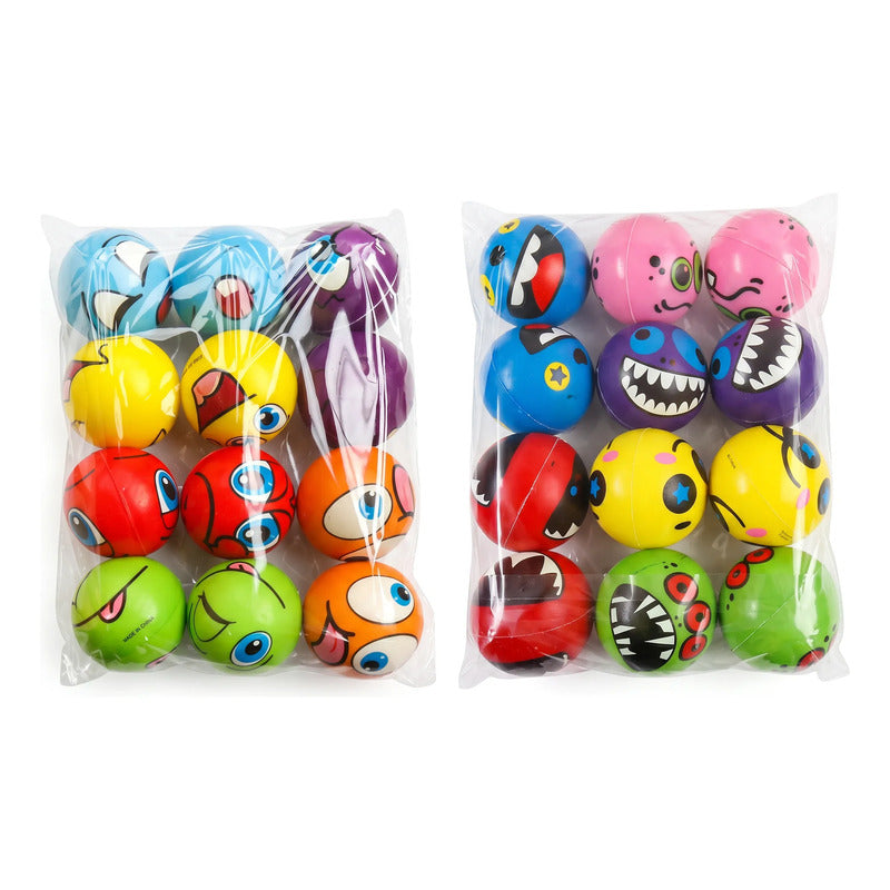 Pack 12 Pelota Espuma 7cm Antiestress Terapia Emogi Monstruo Varios