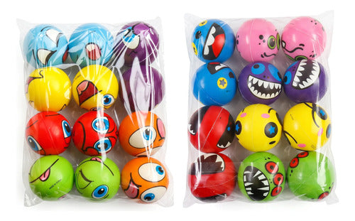 Pack 12 Pelota Espuma 7cm Antiestress Terapia Emogi Monstruo Varios