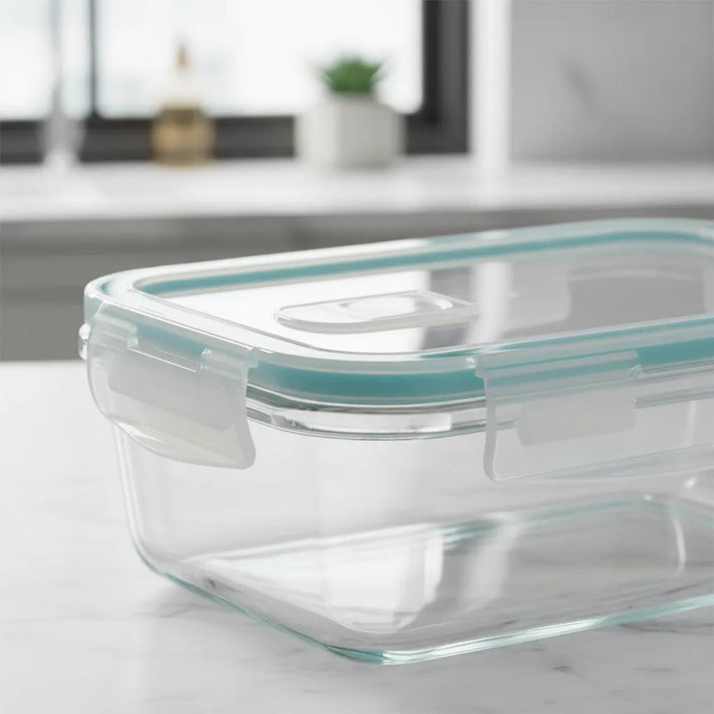 Set 2 Tupper Hermético Vidrio 1520ml Transparente