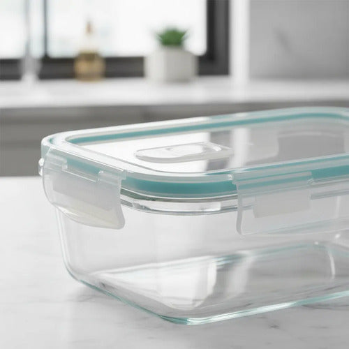 Set 2 Tupper Hermético Vidrio 1520ml Transparente