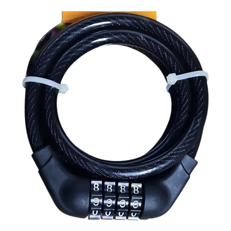 Candado Bicicleta Con Clave 1 Metro Cable Acero Seguridad An Negro