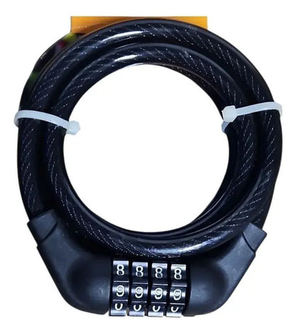 Candado Bicicleta Con Clave 1 Metro Cable Acero Seguridad An Negro