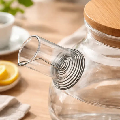 Tetera Vidrio Con Infusor 1 Litro Y Tapa Bambú Transparente