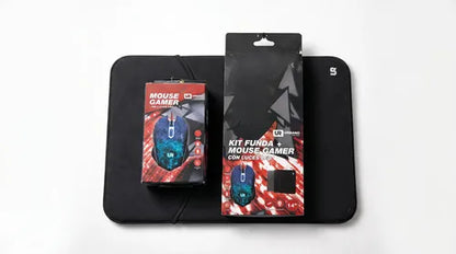 Kit De Funda + Mouse Gamer Con Luces Led Color Negro Negro