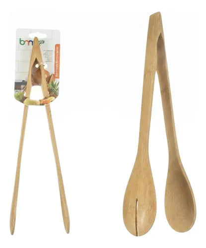 Pinza Para Alimento O Ensalada Cocina Bambú 30 Cm Madera