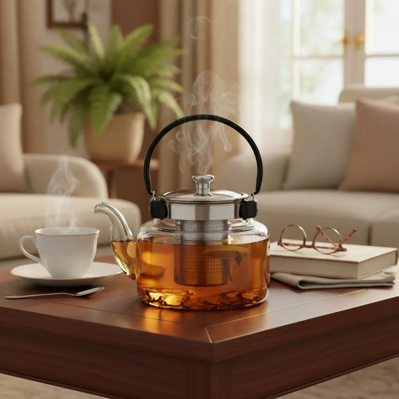 Tetera Infusor De Vidrio Té Infusor Acero Inoxidable 800 Ml Transparente