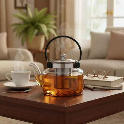 Tetera Infusor De Vidrio Té Infusor Acero Inoxidable 800 Ml Transparente