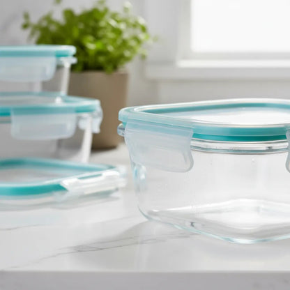 Set 5 Tupper Hermético Vidrio 320ml Transparente