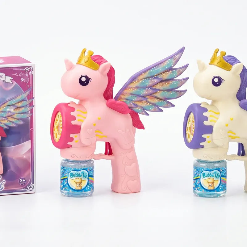 Pistola De Burbujas  Unicornio Para Niños  Automática Rosa Y Blanco