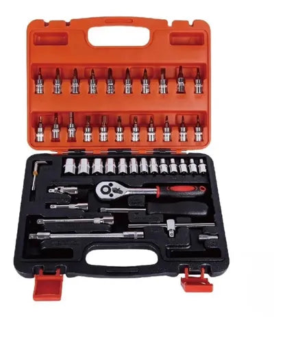 Maletín Juego De Herramientas Dados 45 Pcs Acero Carbono Negro