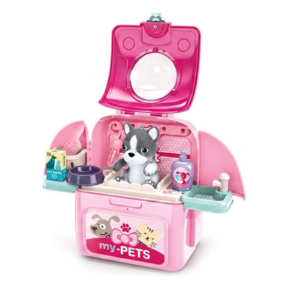 Juguete Set Mochila De Veterinario Mascotas Para Niños Rosa Chicle