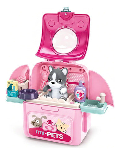 Juguete Set Mochila De Veterinario Mascotas Para Niños Rosa Chicle