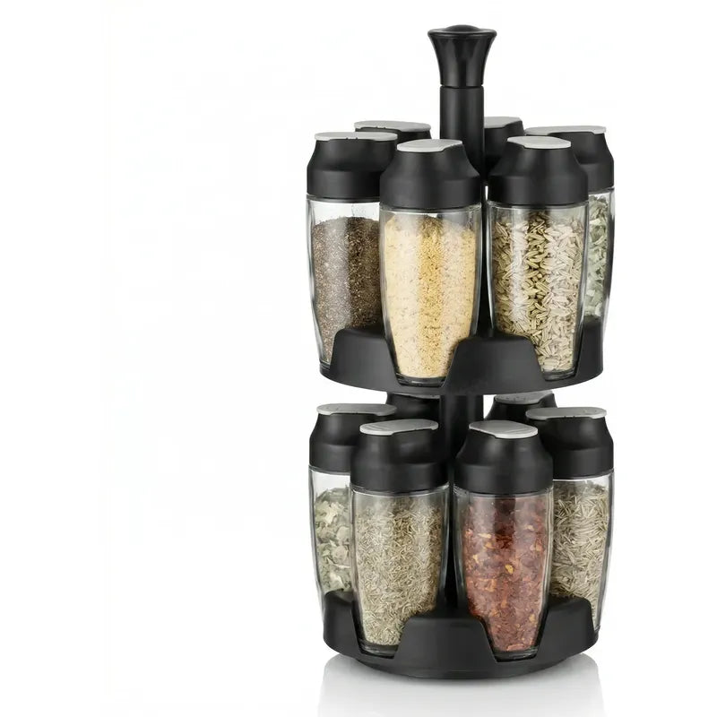 Set De 12 Especieros De Vidrio 90 Ml, Organización Y Estilo Negro