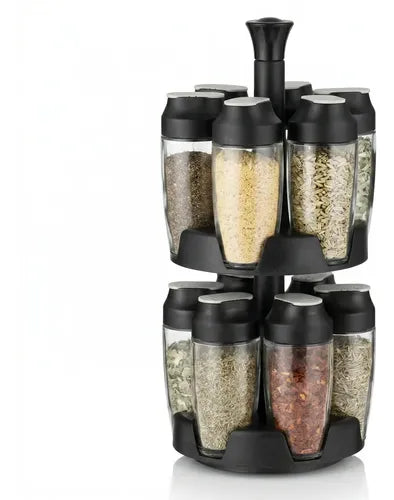 Set De 12 Especieros De Vidrio 90 Ml, Organización Y Estilo Negro