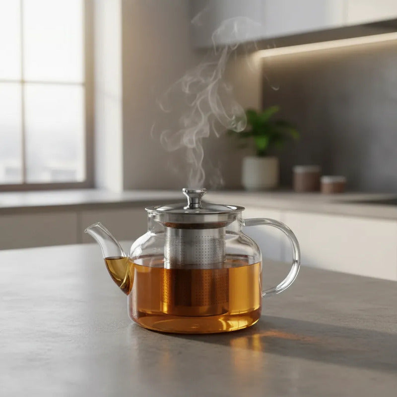 Tetera Infusor De Vidrio Té Infusor Acero Inoxidable 1.5 L Transparente