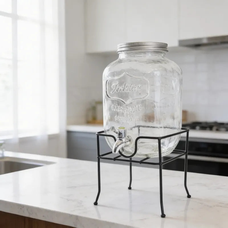 Dispensadores De Vidrio Para Bebidas Y Jugos Con Atril 5lts Vidrio